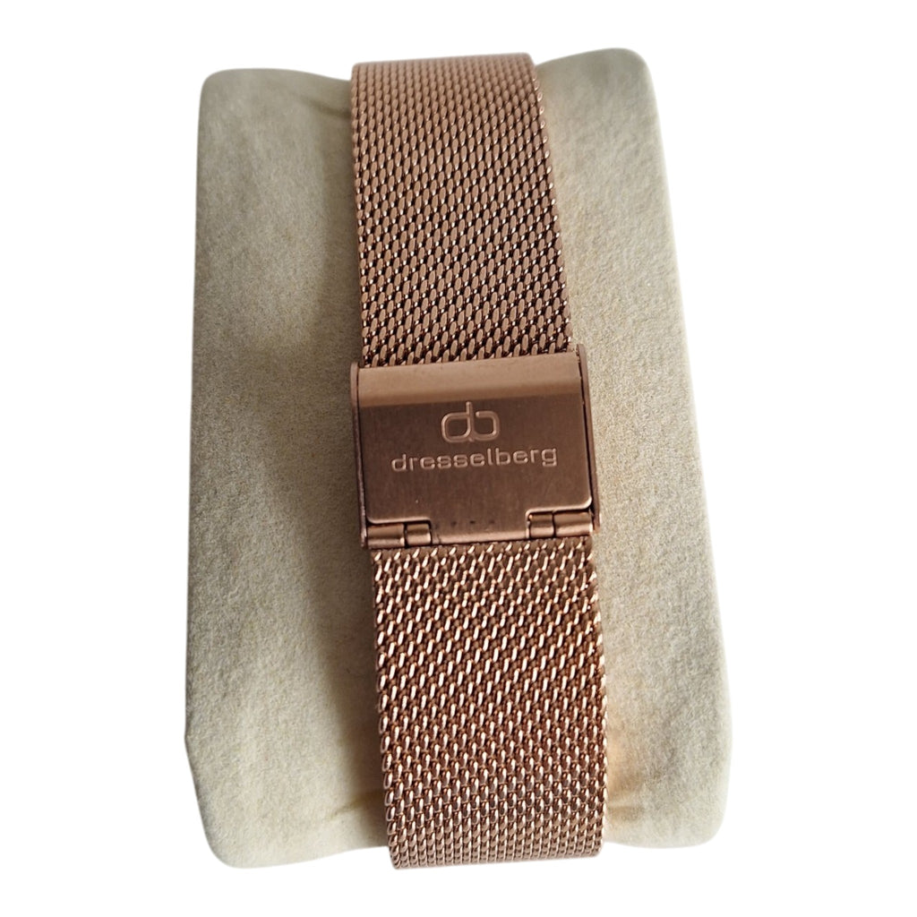 Dresselberg dameshorloge - witte wijzerplaat met mandala-print en rosé milanese band, 39mm