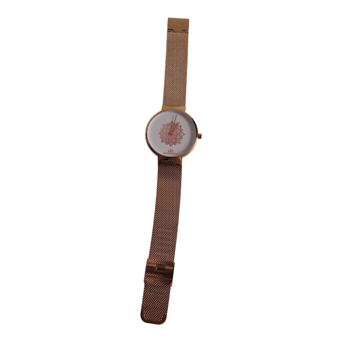 Dresselberg dameshorloge - witte wijzerplaat met mandala-print en rosé milanese band, 39mm