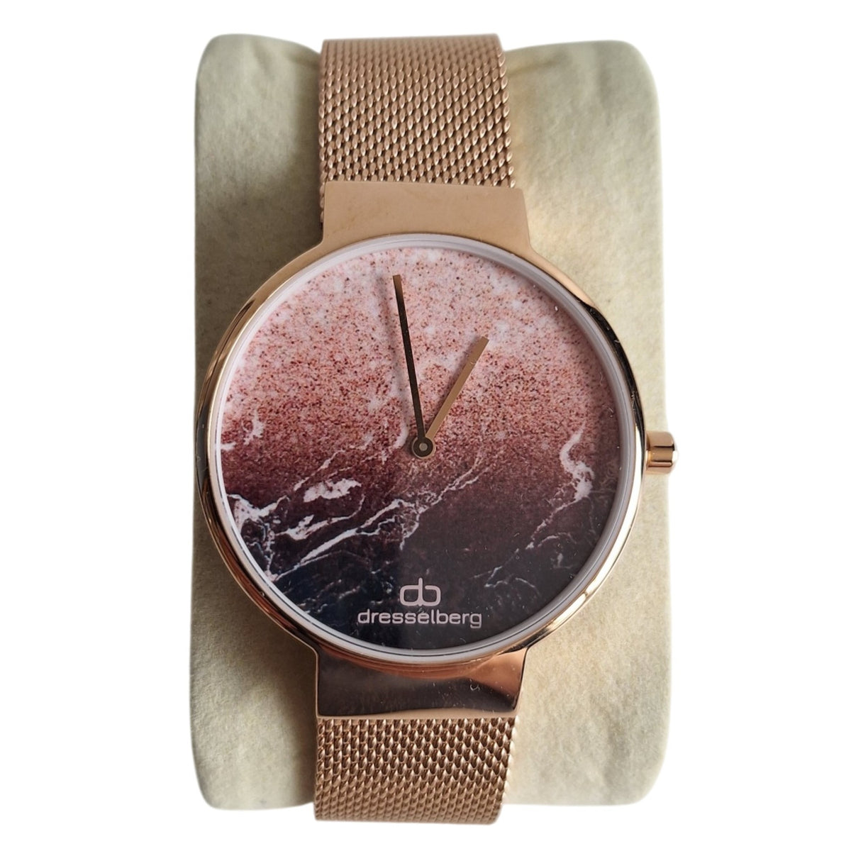 Dresselberg dameshorloge - rosé-goud met gemarmerde wijzerplaat en mesh band, 39mm
