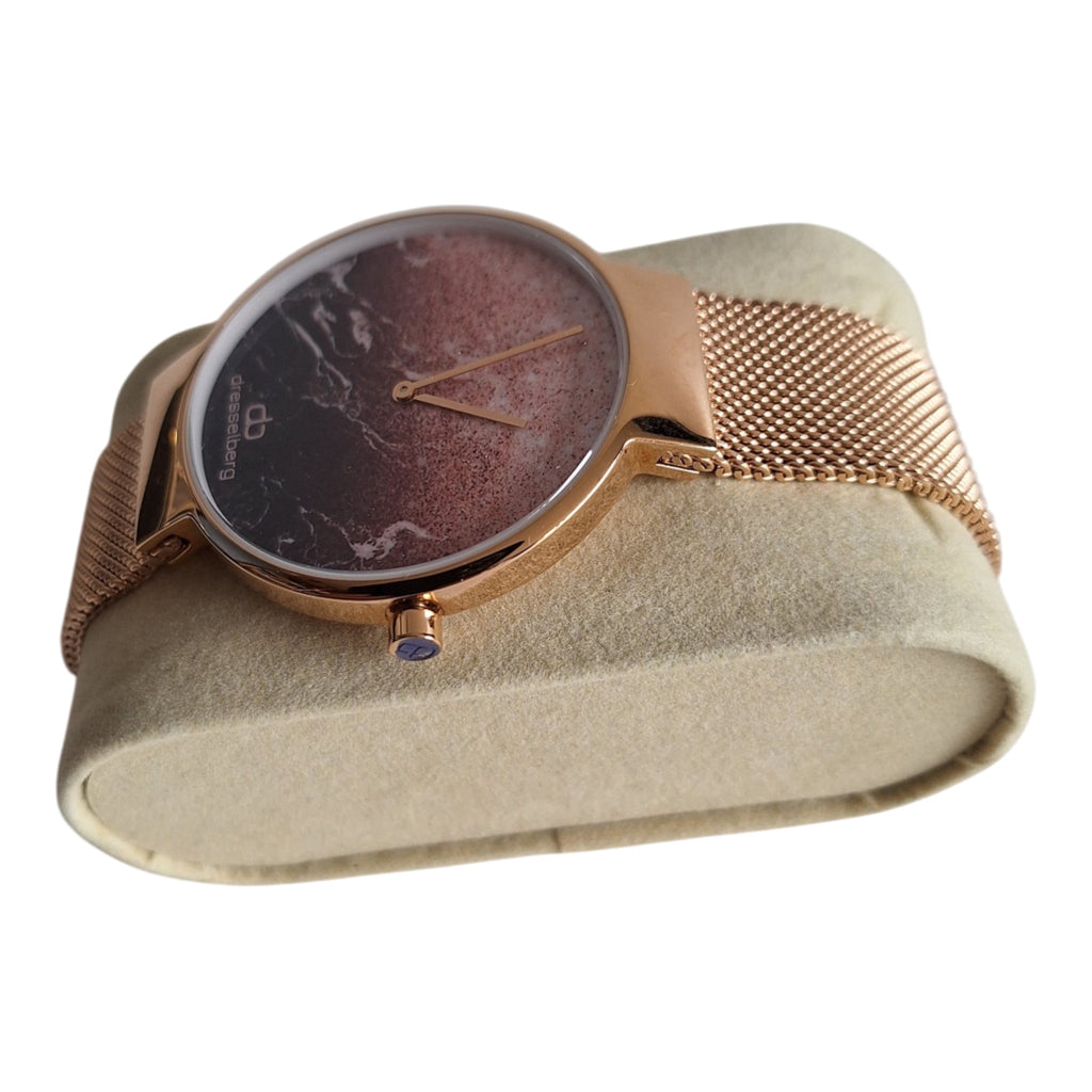 Dresselberg dameshorloge - rosé-goud met gemarmerde wijzerplaat en mesh band, 39mm