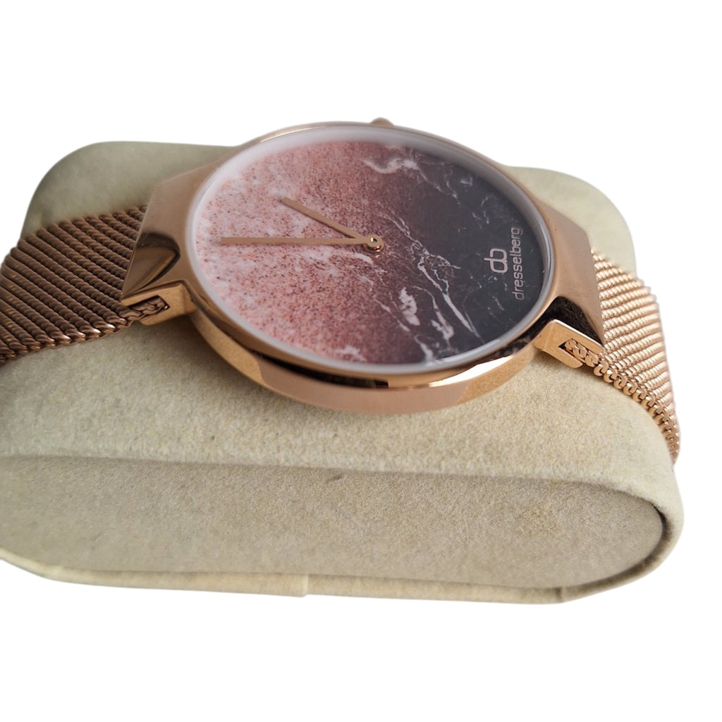 Dresselberg dameshorloge - rosé-goud met gemarmerde wijzerplaat en mesh band, 39mm