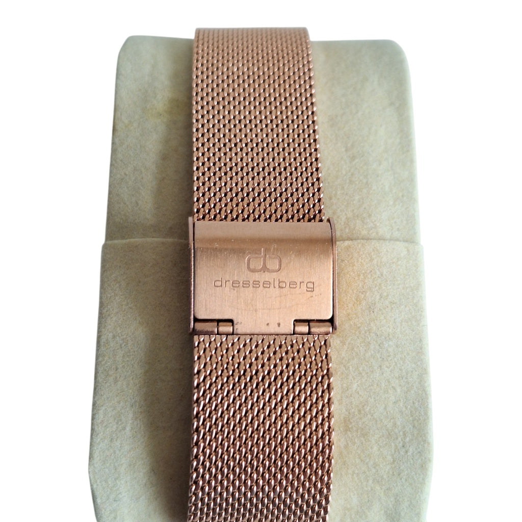 Dresselberg dameshorloge - rosé-goud met gemarmerde wijzerplaat en mesh band, 39mm