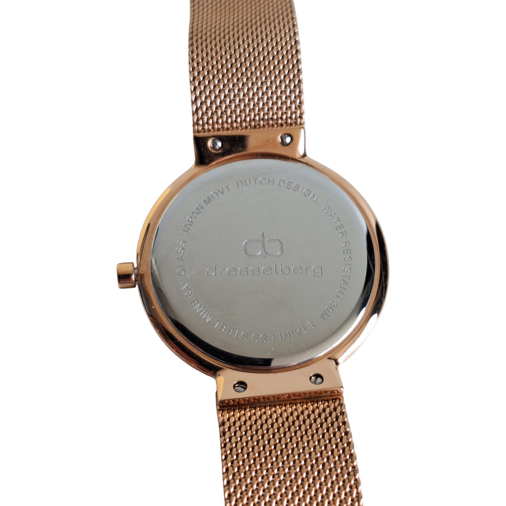 Dresselberg dameshorloge - rosé-goud met gemarmerde wijzerplaat en mesh band, 39mm