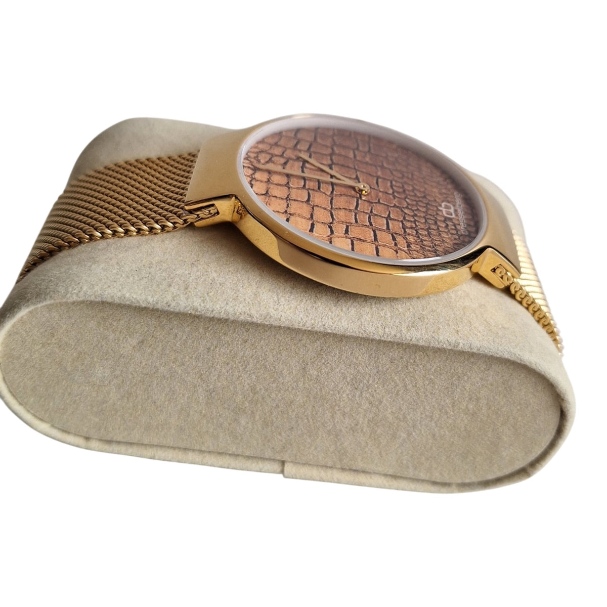 Dresselberg dameshorloge - gouden kast met slangenprint wijzerplaat en mesh band, 39mm