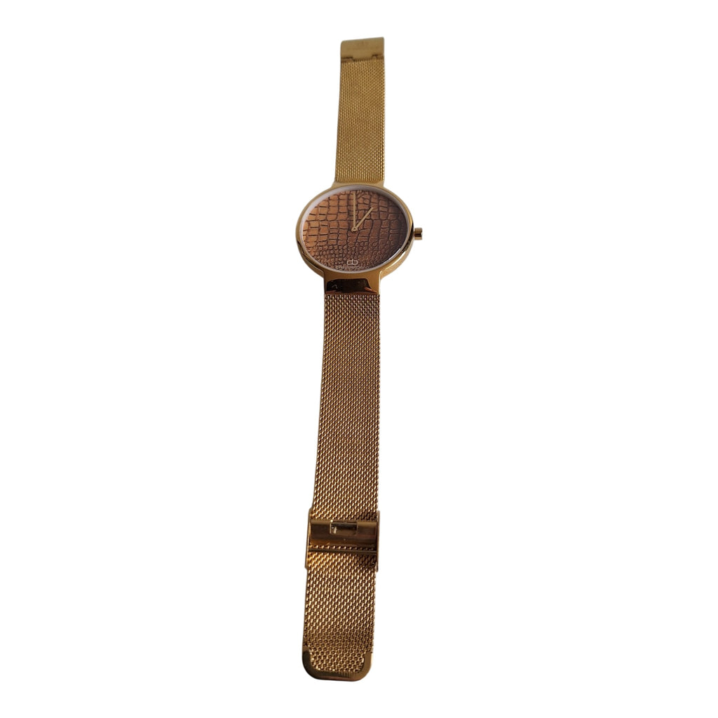 Dresselberg dameshorloge - gouden kast met slangenprint wijzerplaat en mesh band, 39mm