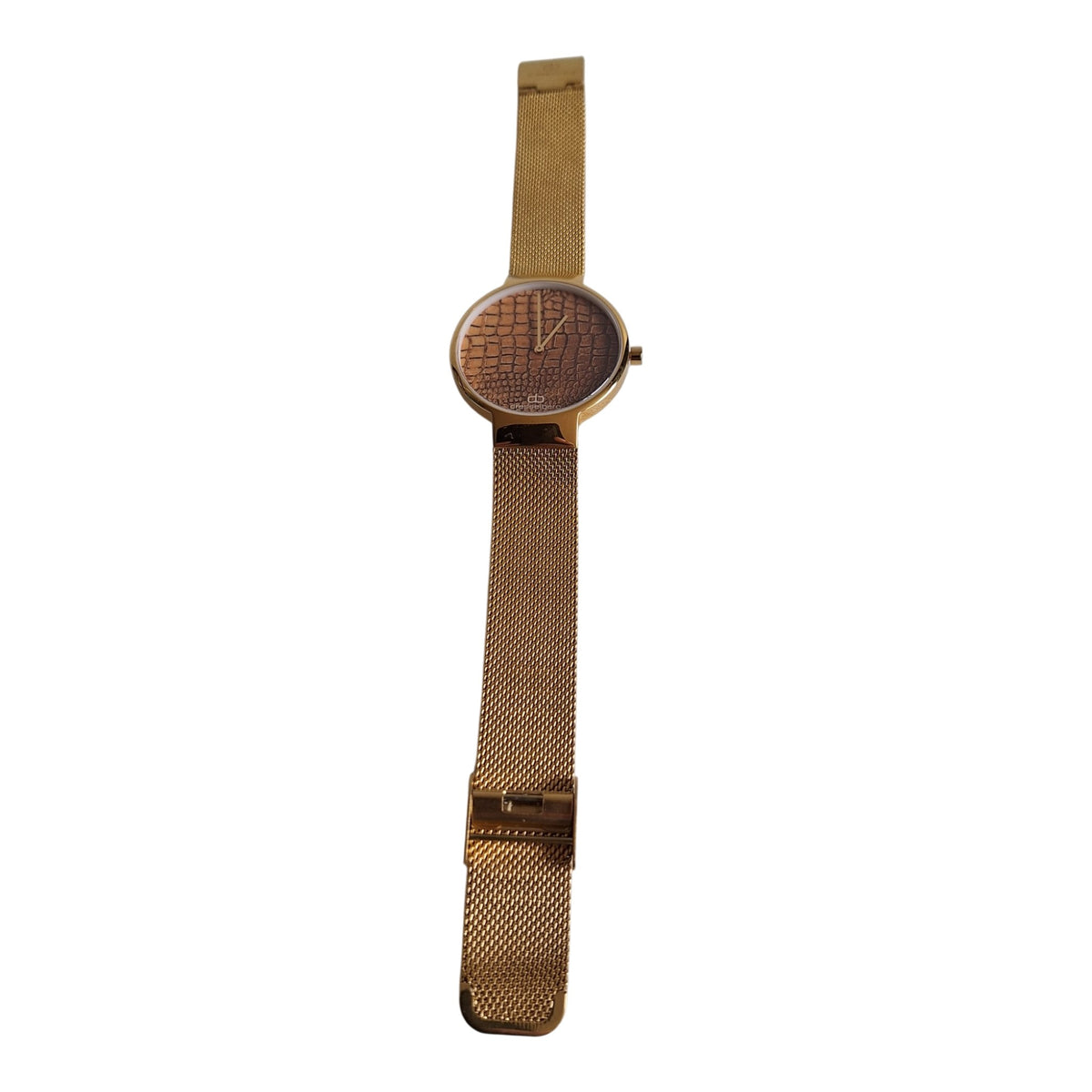 Dresselberg dameshorloge - gouden kast met slangenprint wijzerplaat en mesh band, 39mm