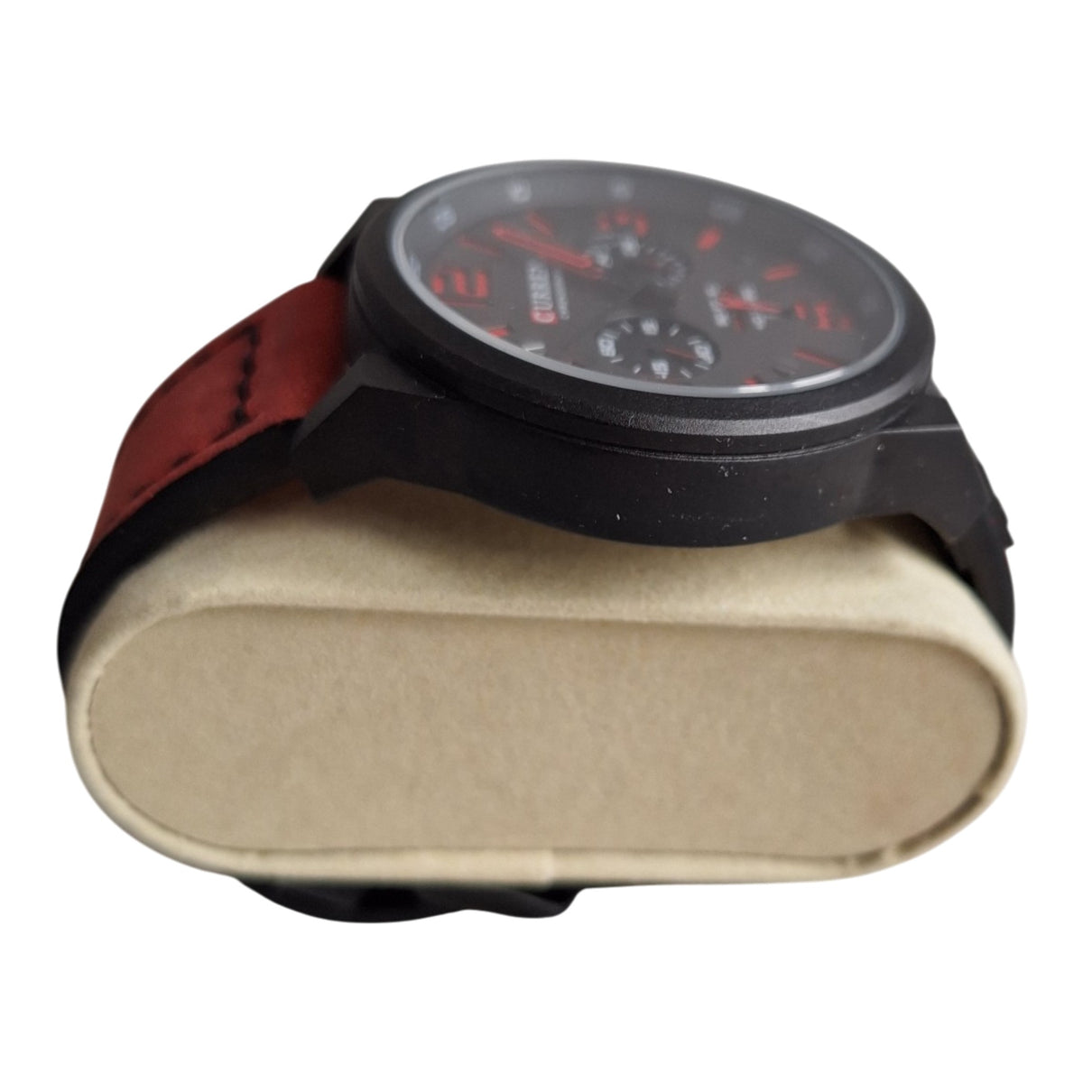 Curren 8314 herenhorloge - zwart met rode accenten en rood leren band, 47mm
