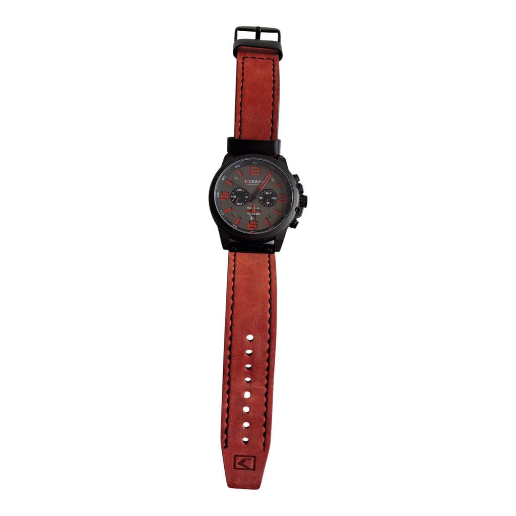 Curren 8314 herenhorloge - zwart met rode accenten en rood leren band, 47mm