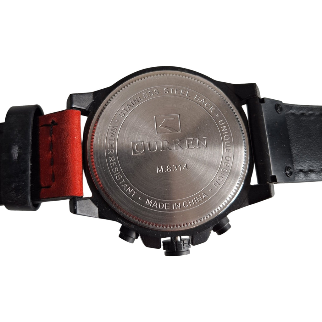 Curren 8314 herenhorloge - zwart met rode accenten en rood leren band, 47mm