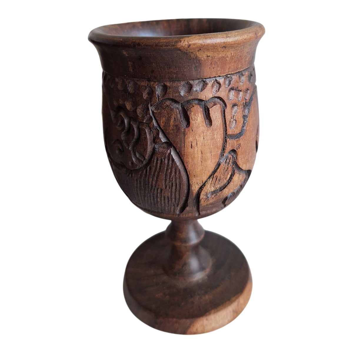 Set van 6 handgesneden Afrikaanse houten kelken met dierenreliëf