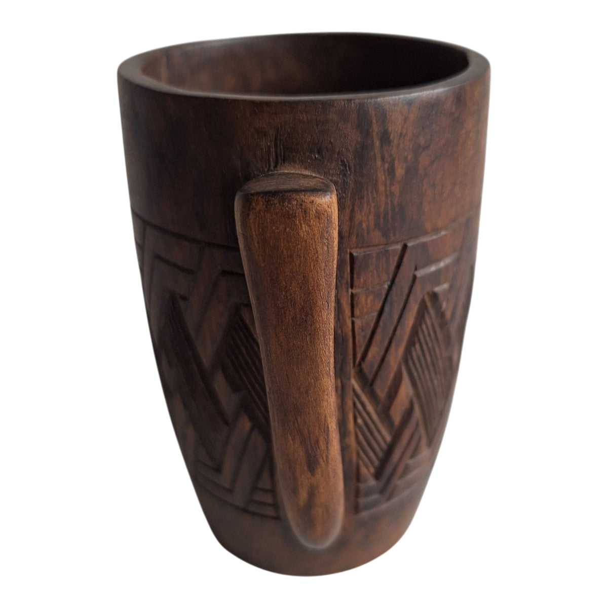 Kuba palmwijnkop met oor - geometrisch snijwerk uit Congo