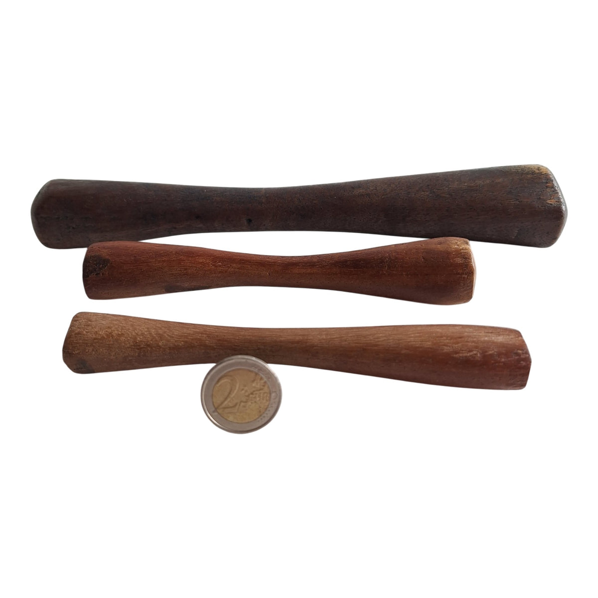 Set van 3 houten Afrikaanse vijzelstampers
