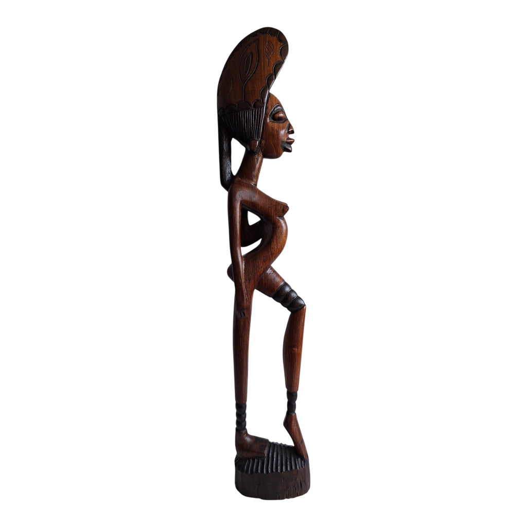 Houten beeld van gestileerde Afrikaanse vrouw - boho stijl