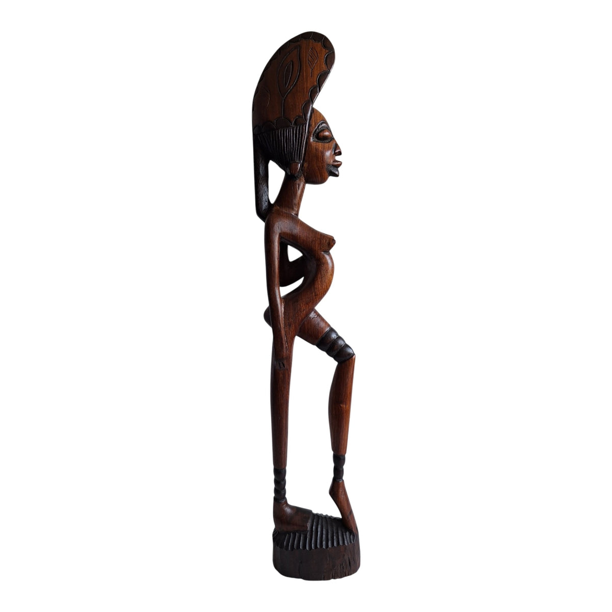 Houten beeld van gestileerde Afrikaanse vrouw - boho stijl