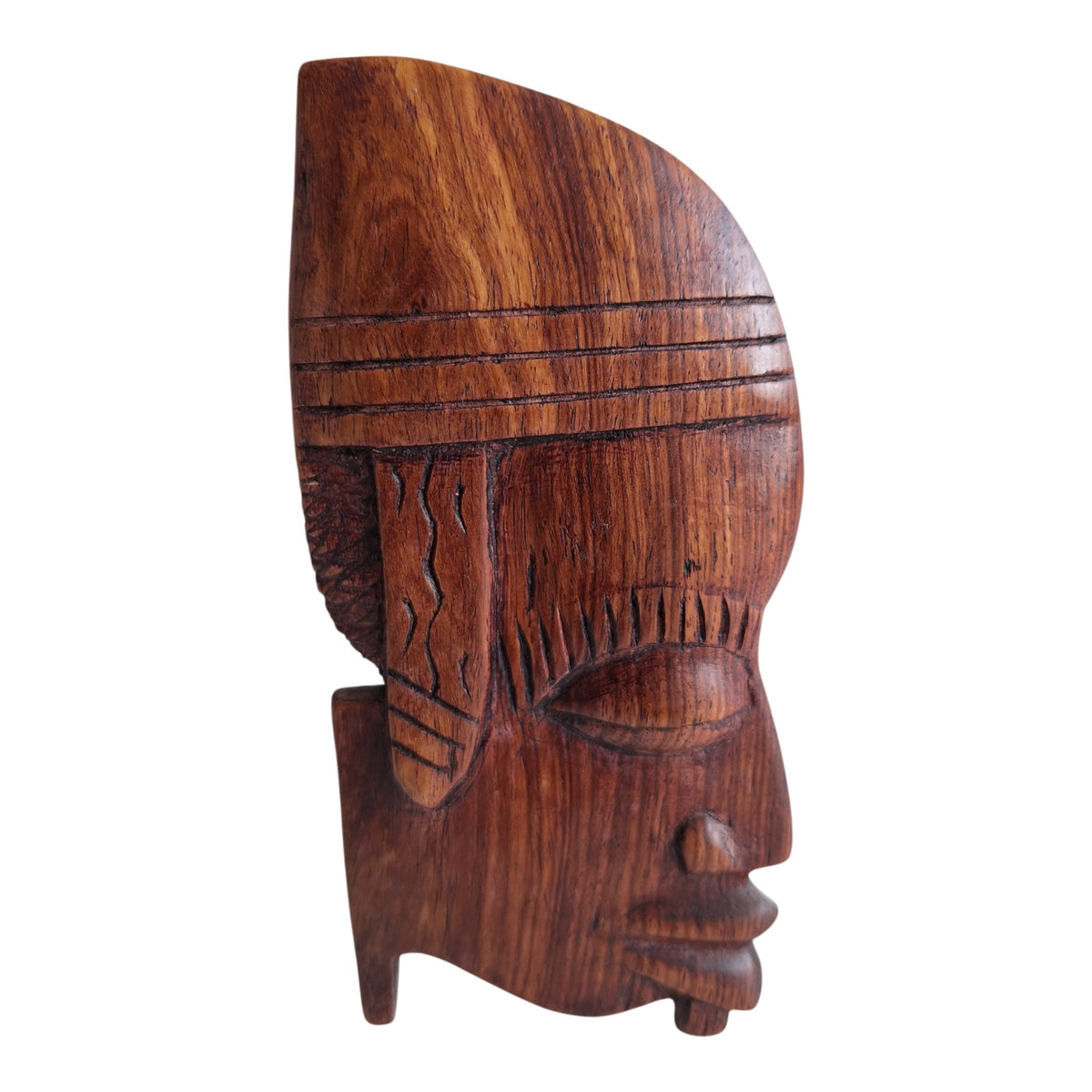 Handgesneden houten wandmasker - gezicht in profiel