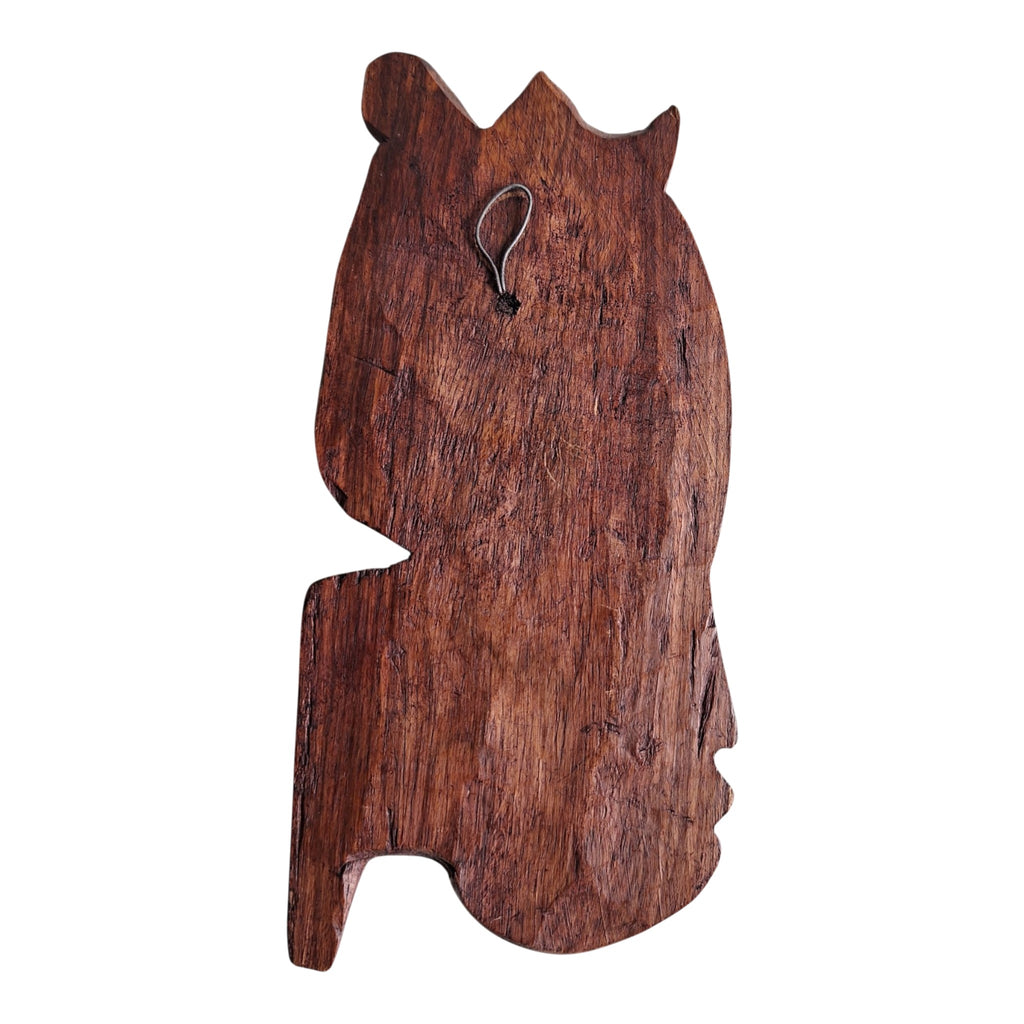 Houten wanddecoratie - vrouwenhoofd in profiel met haardecor