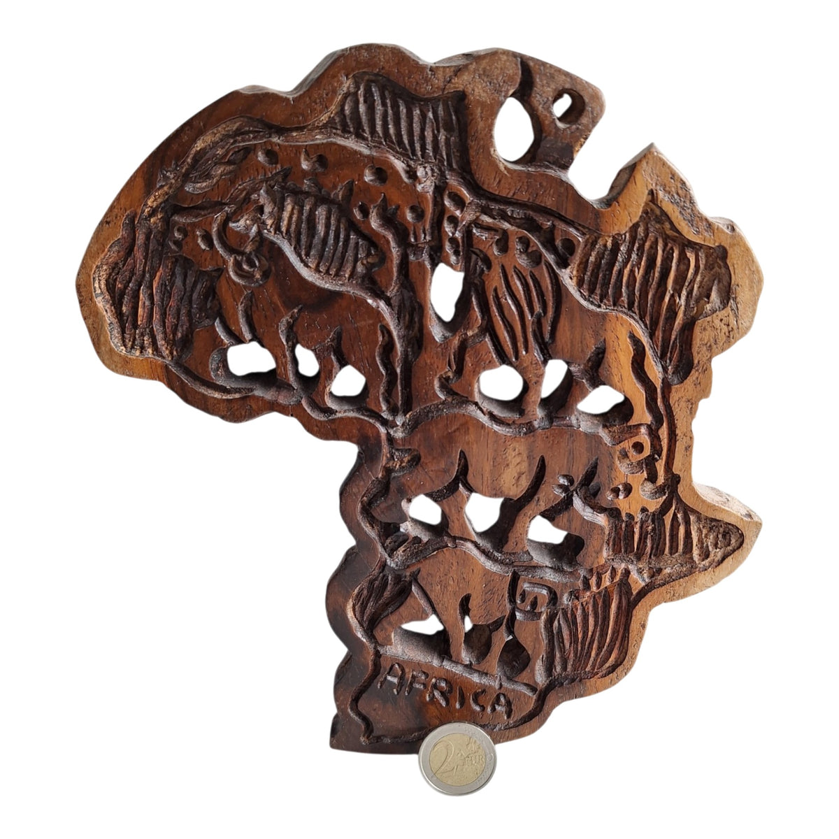 Houten kaart van Afrika - safaridieren en Africa-gravure