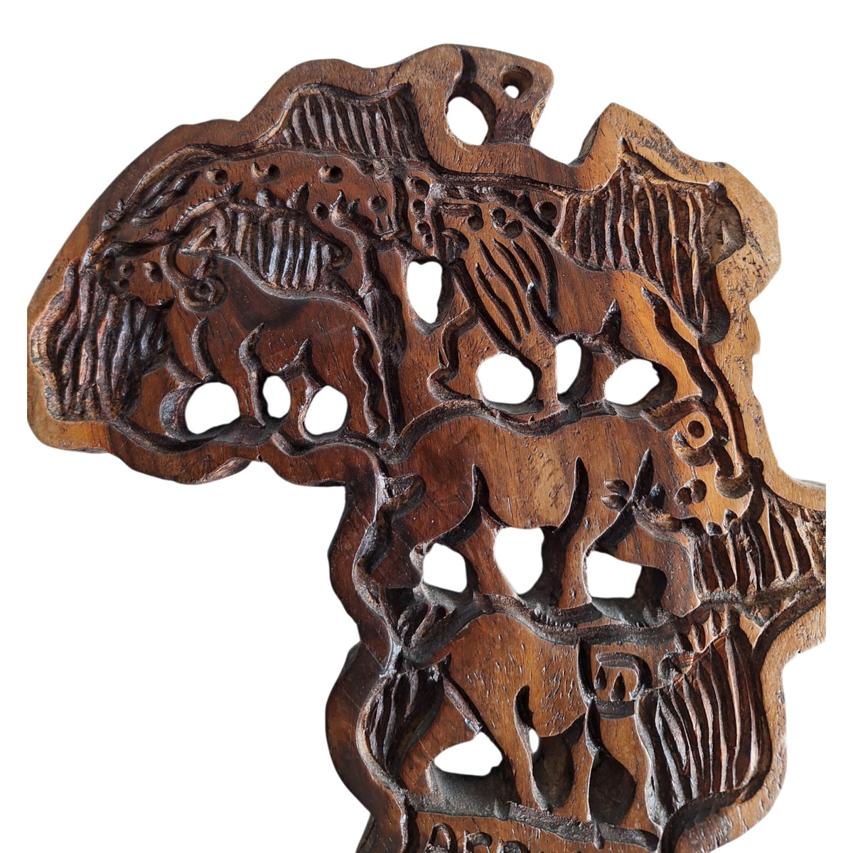 Houten kaart van Afrika - safaridieren en Africa-gravure