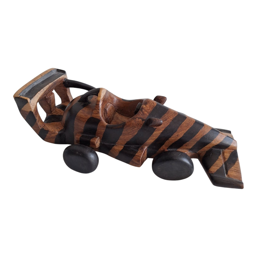 Houten racewagen - Afrikaans snijwerk met tweekleurige banen