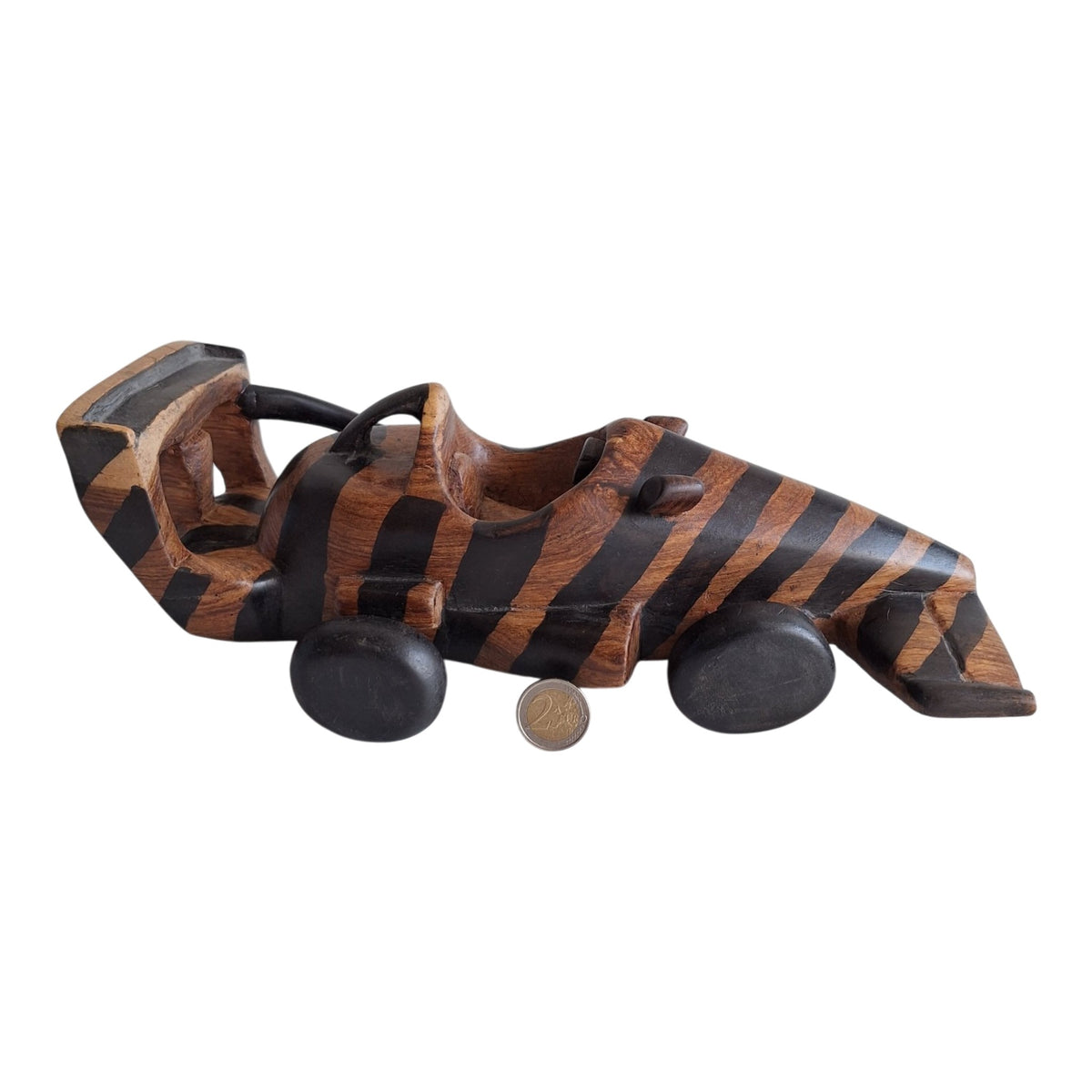 Houten racewagen - Afrikaans snijwerk met tweekleurige banen