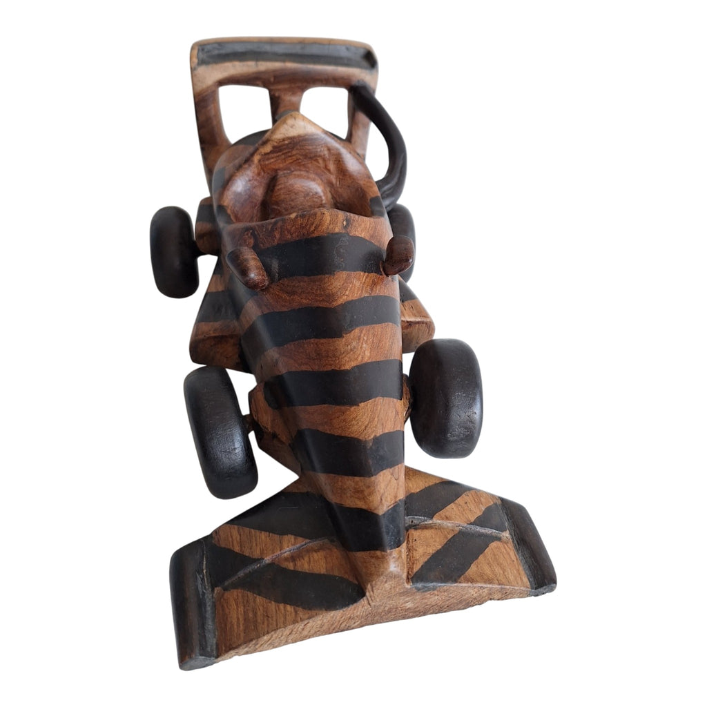 Houten racewagen - Afrikaans snijwerk met tweekleurige banen