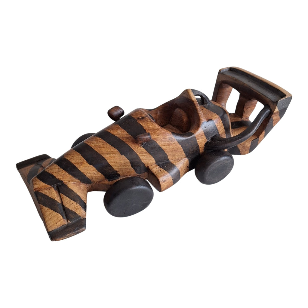 Houten racewagen - Afrikaans snijwerk met tweekleurige banen