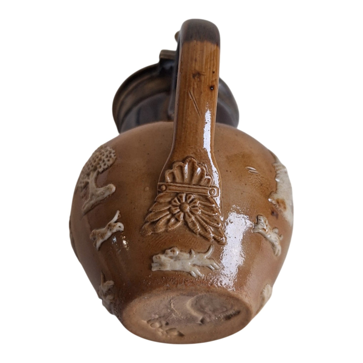 Doulton Lambeth mosterdpot - Steengoed met EPNS-deksel, ca. 1891-1910