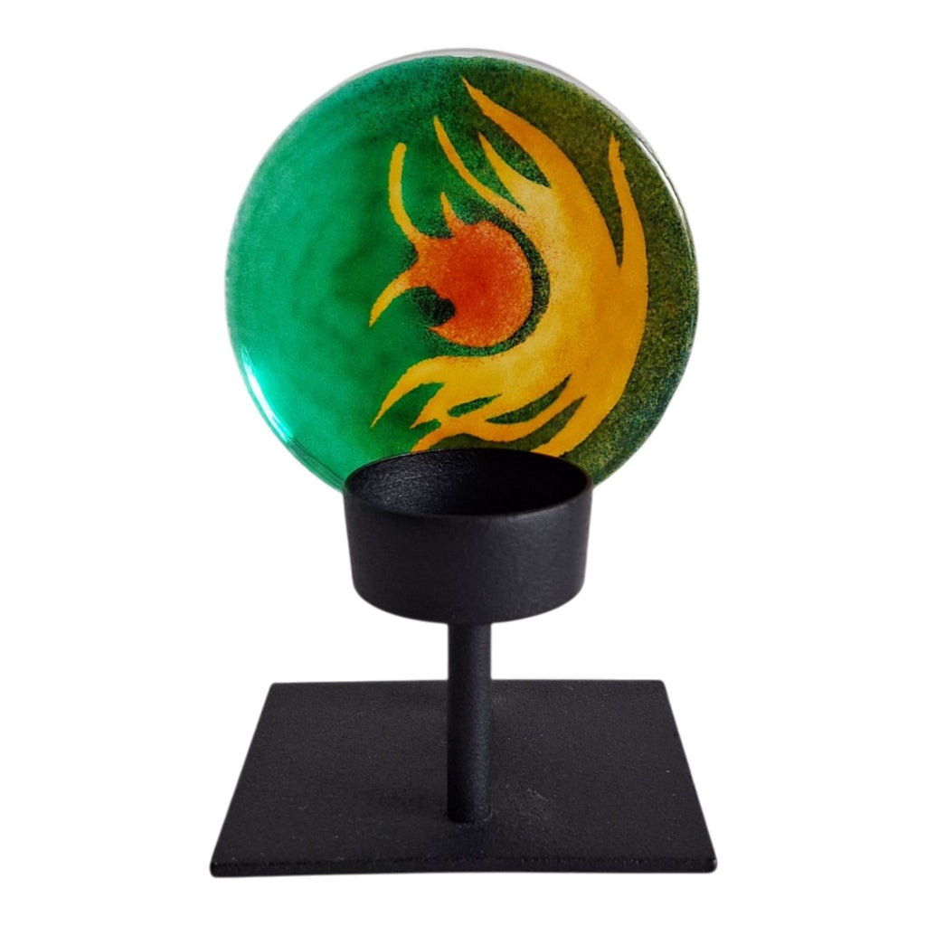 Steninge Slott kunstglazen waxinelichthouder - groen en oranje - 2006
