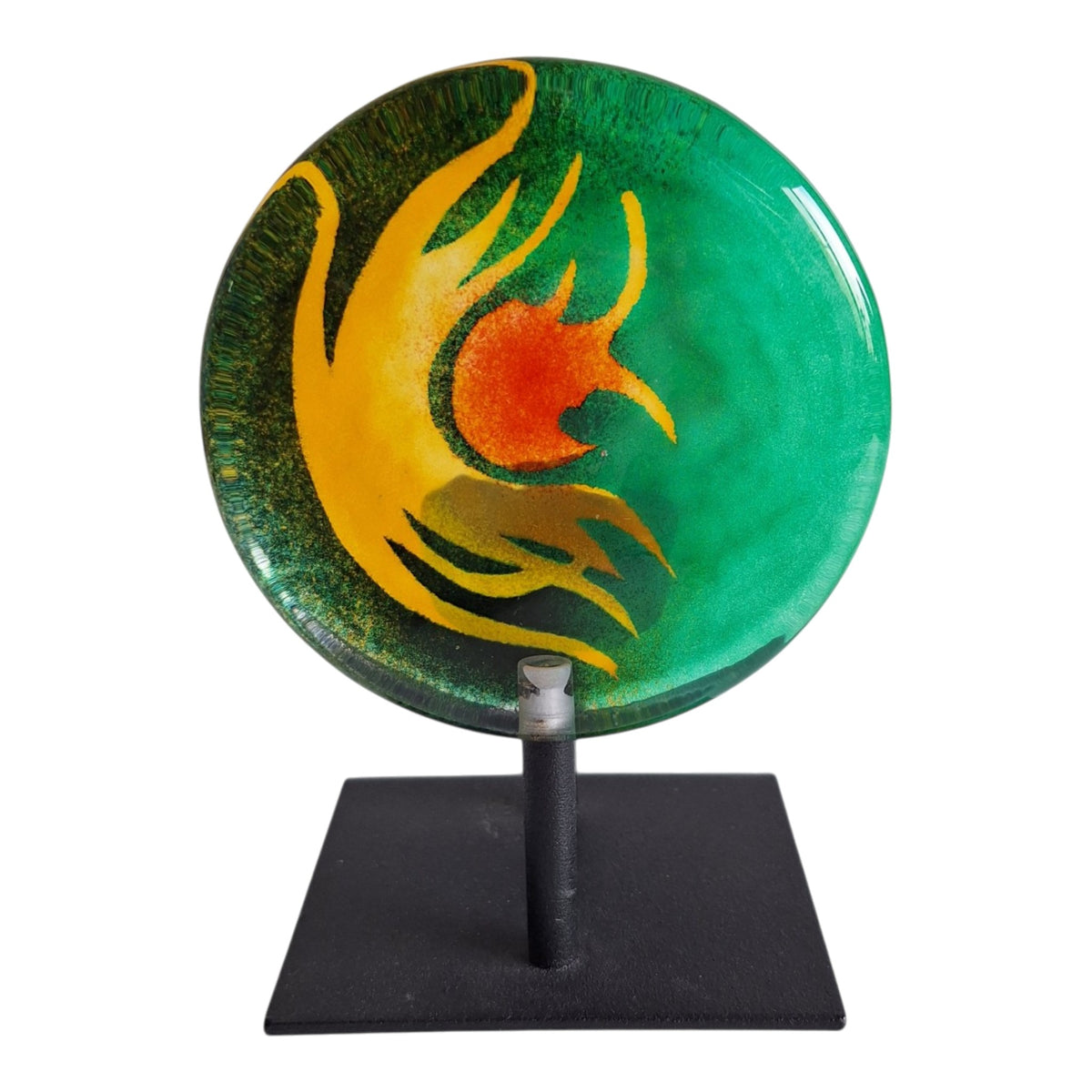 Steninge Slott kunstglazen waxinelichthouder - groen en oranje - 2006