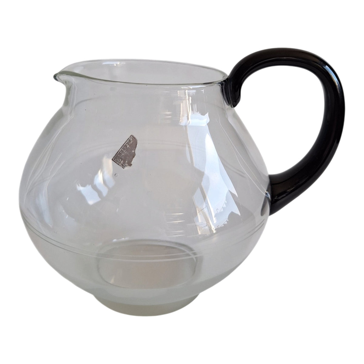 Leerdam glazen theepot - bol model met zwart handvat