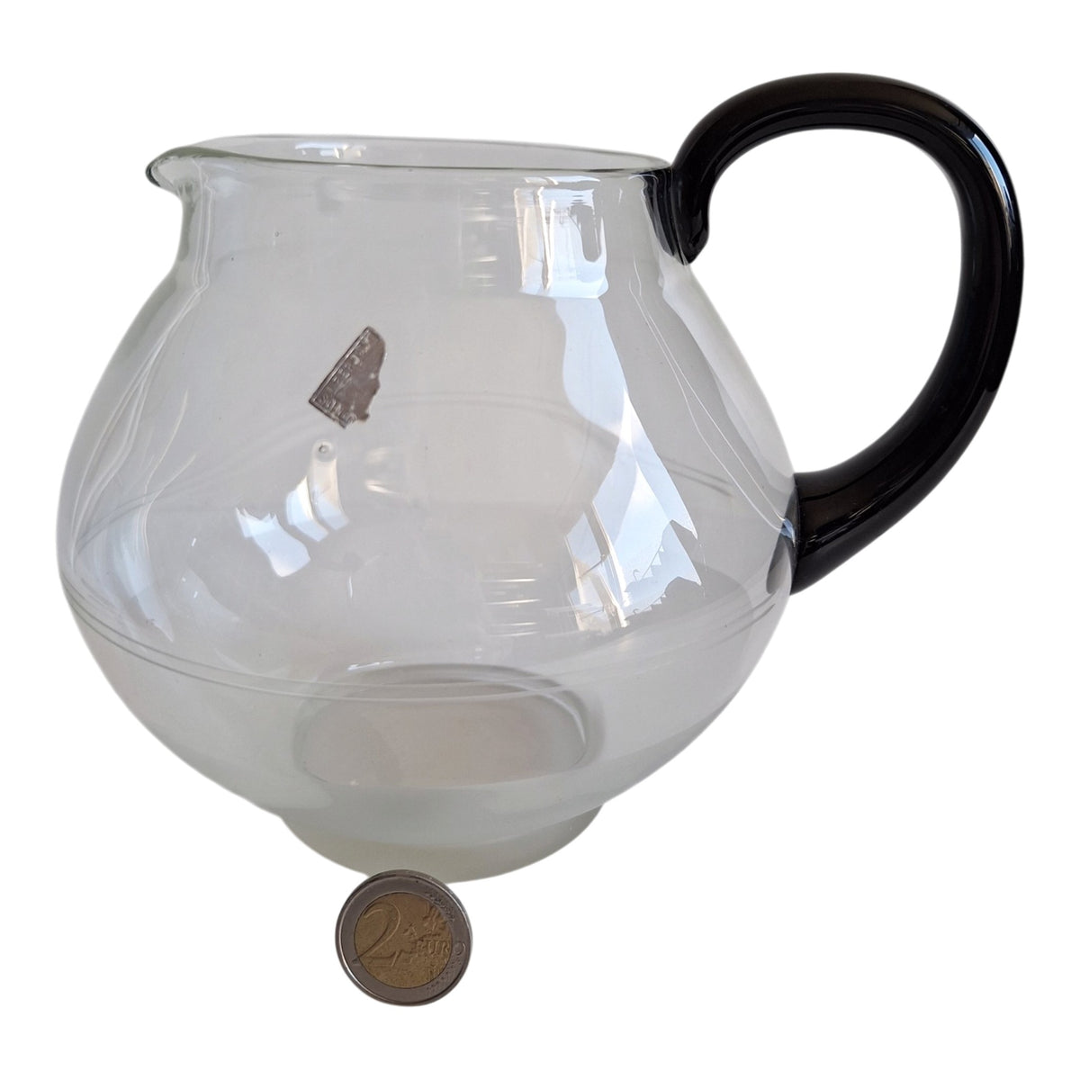 Leerdam glazen theepot - bol model met zwart handvat
