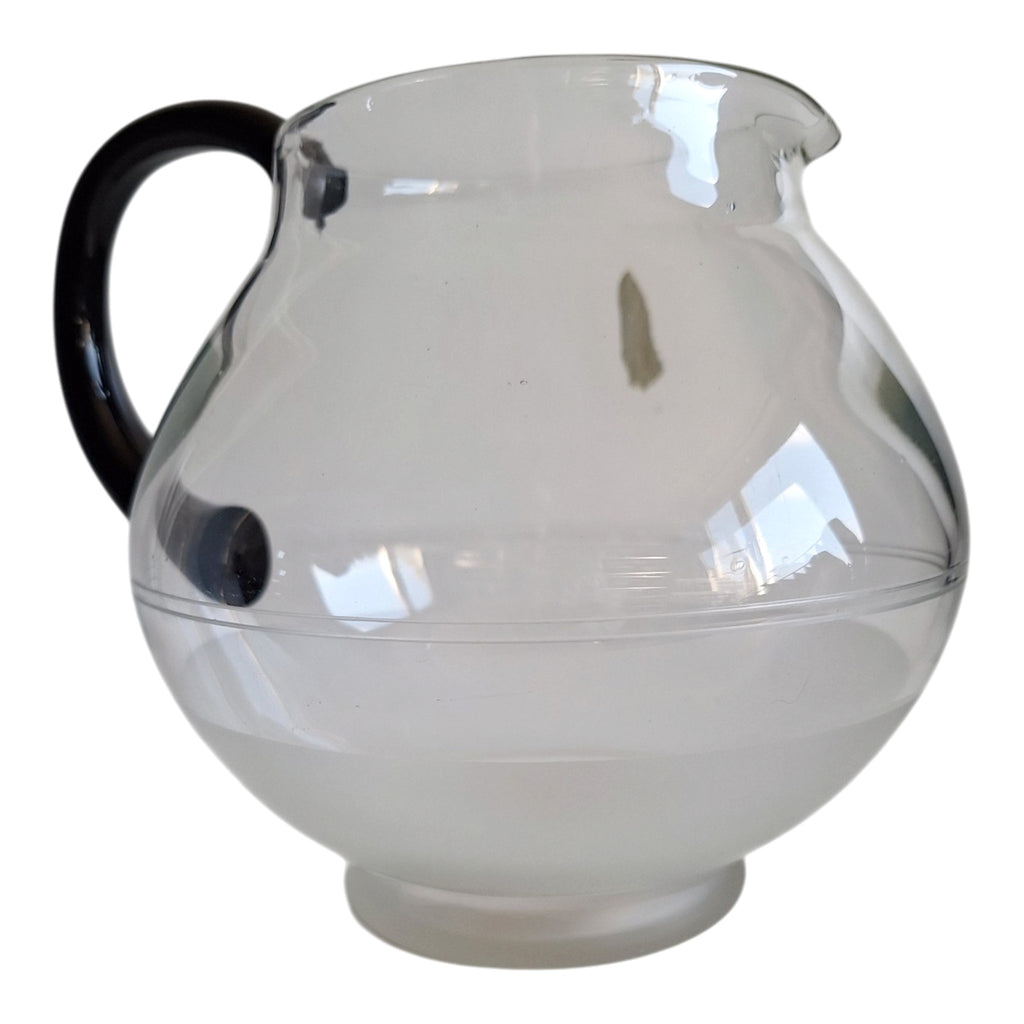 Leerdam glazen theepot - bol model met zwart handvat
