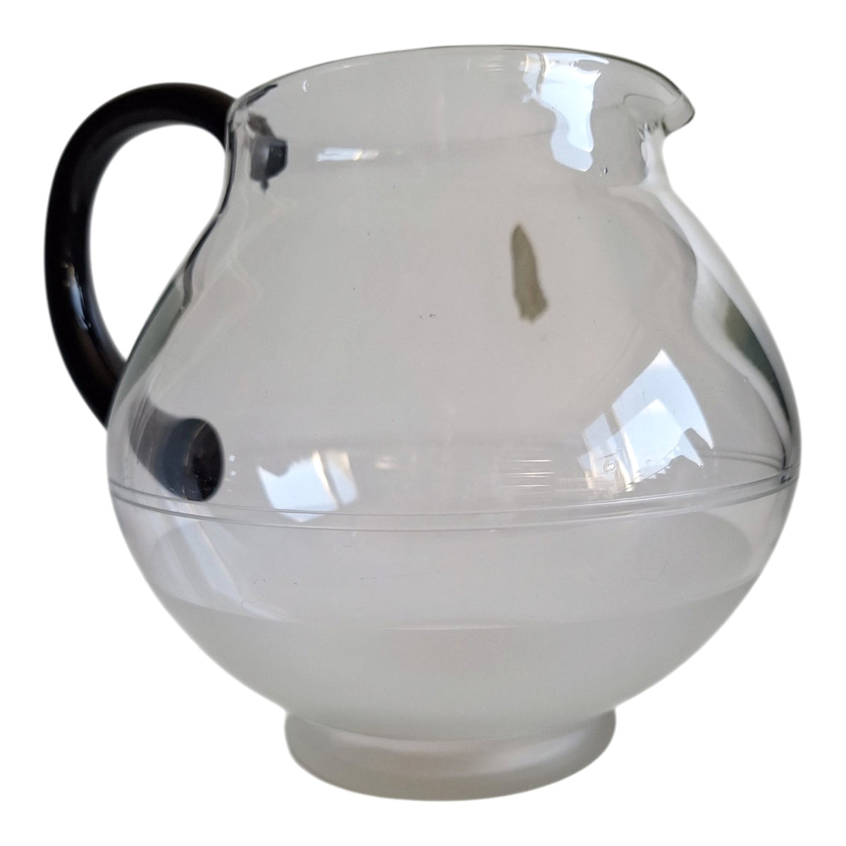 Leerdam glazen theepot - bol model met zwart handvat