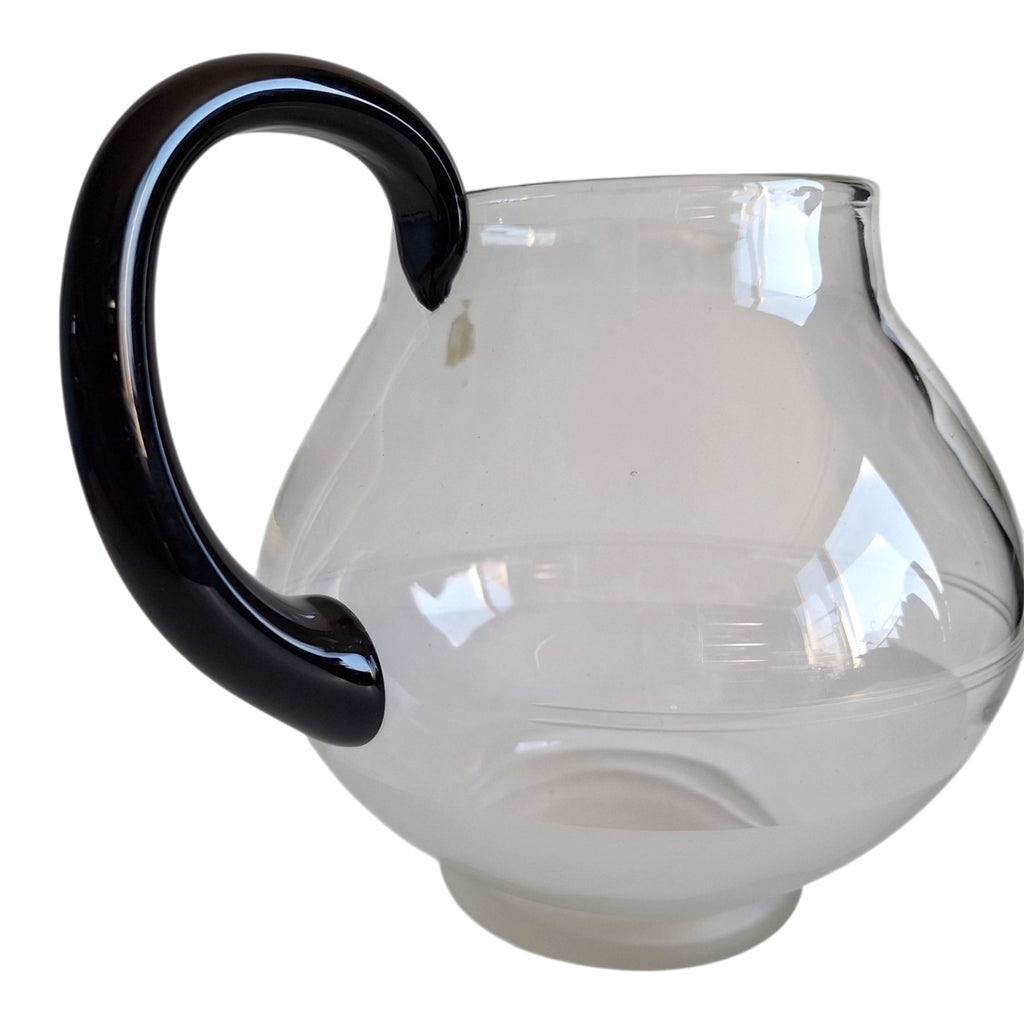 Leerdam glazen theepot - bol model met zwart handvat