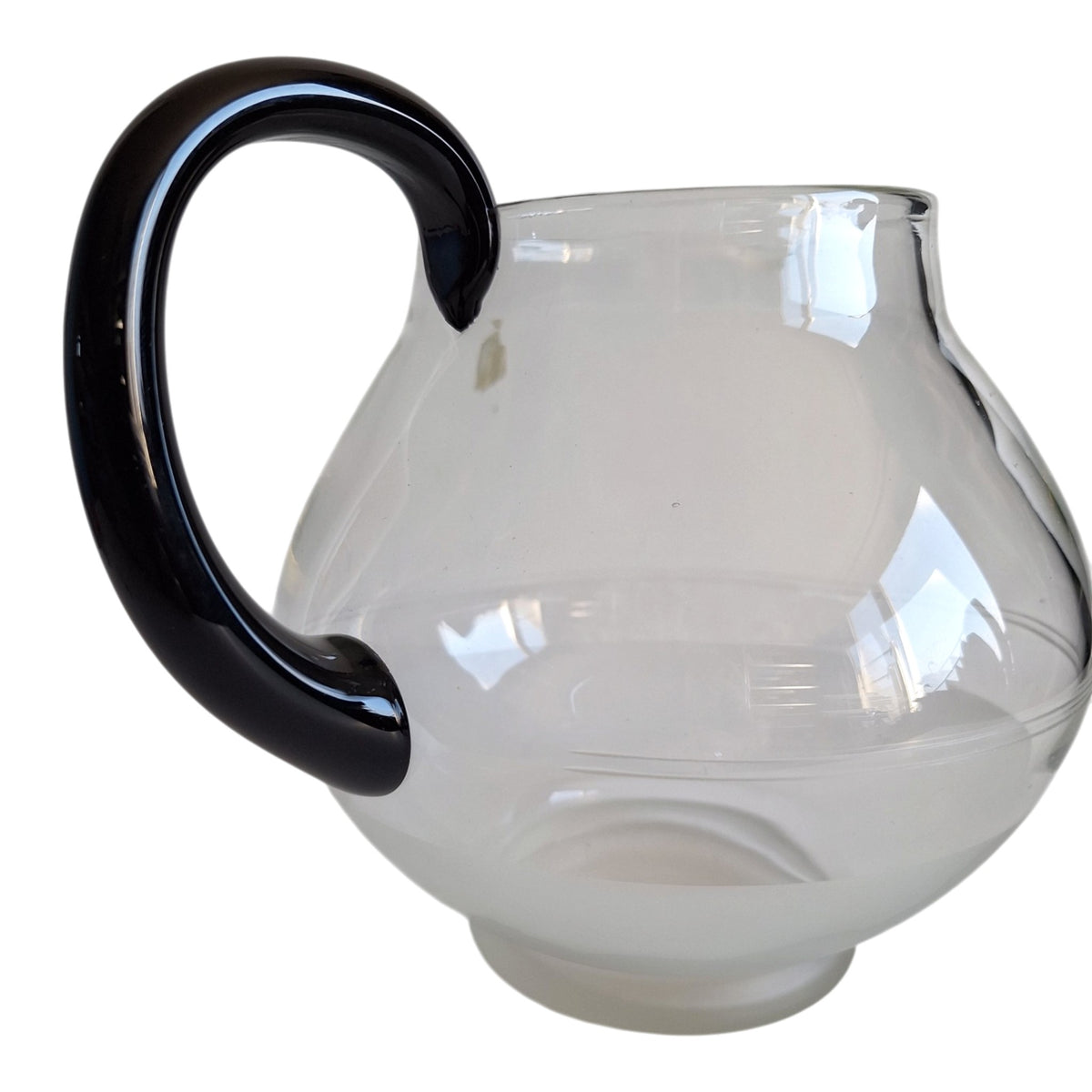 Leerdam glazen theepot - bol model met zwart handvat