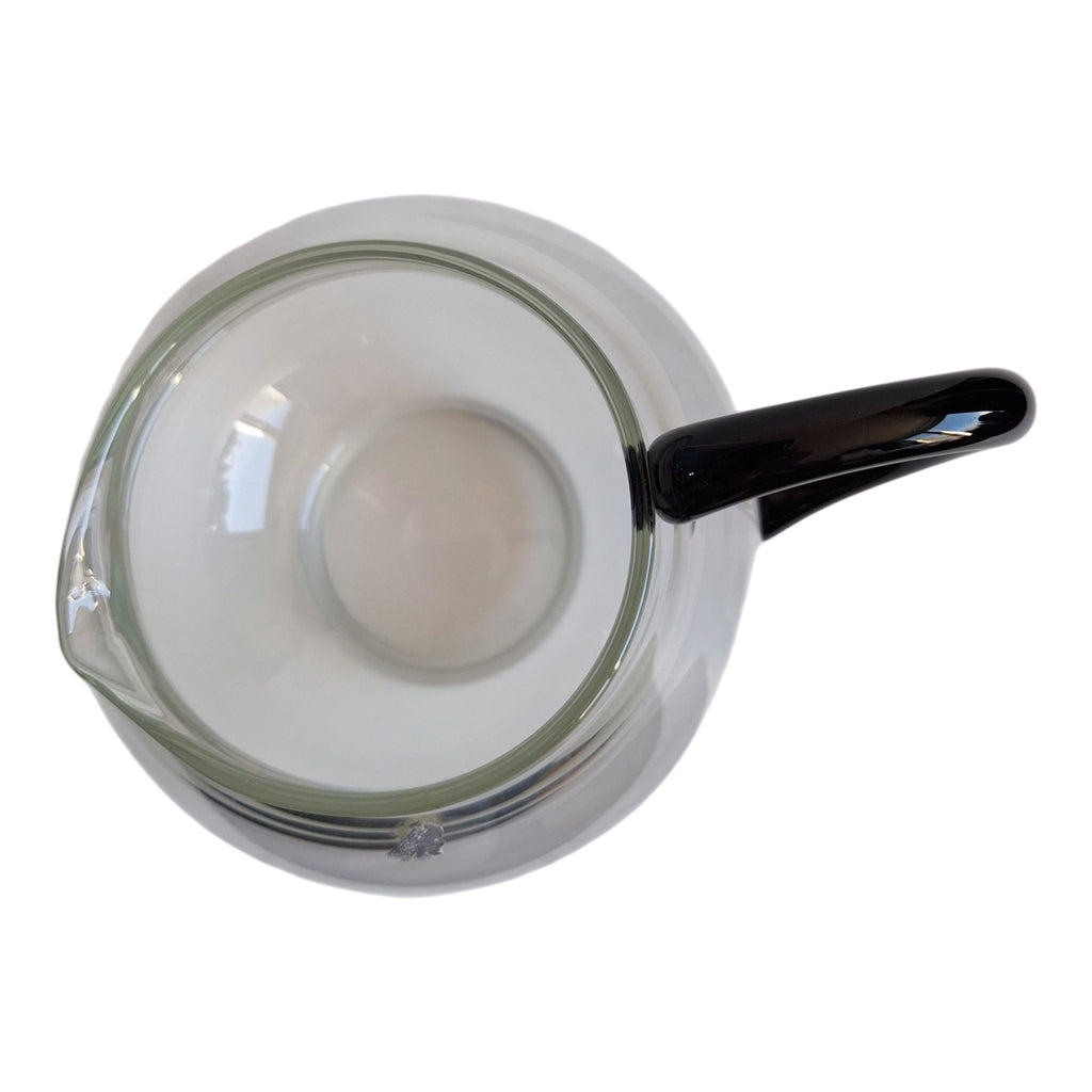 Leerdam glazen theepot - bol model met zwart handvat