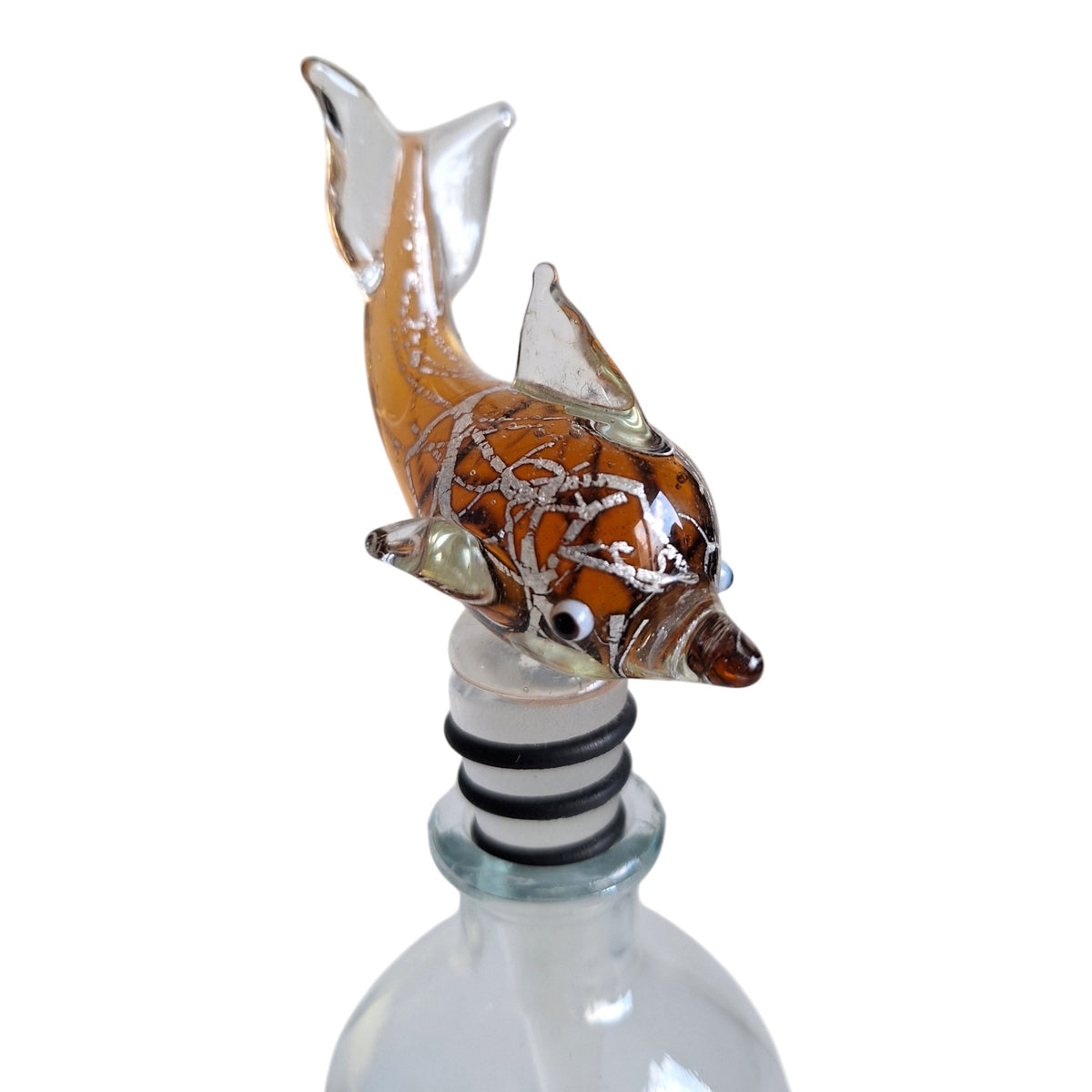 Glazen flesstopper dolfijn - Amberoranje met geschenkdoos