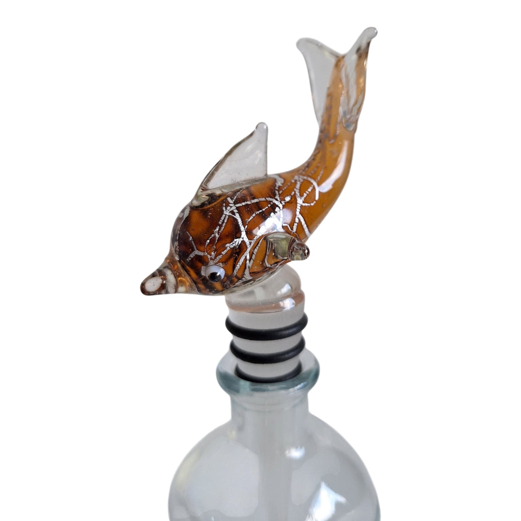 Glazen flesstopper dolfijn - Amberoranje met geschenkdoos