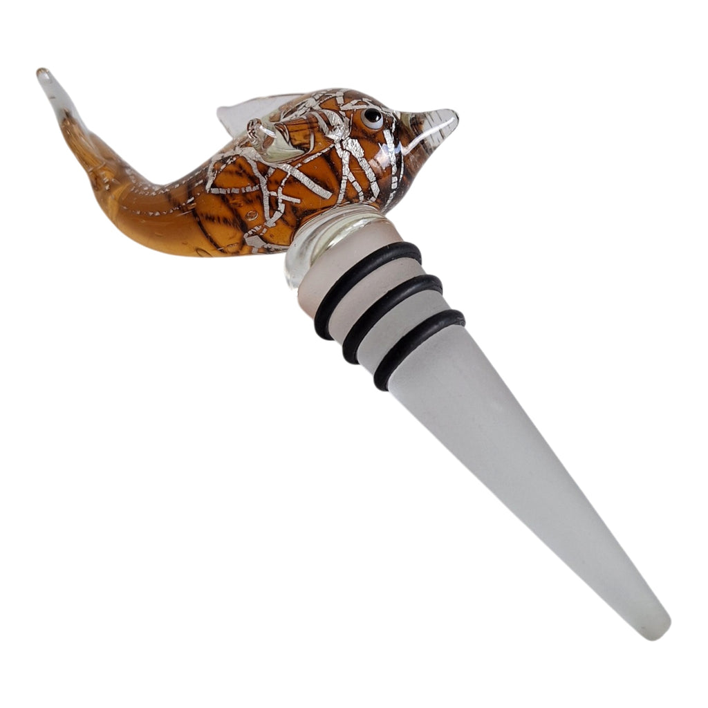 Glazen flesstopper dolfijn - Amberoranje met geschenkdoos