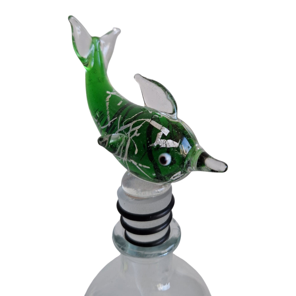 Glazen flesstopper dolfijn - Groen met geschenkdoos