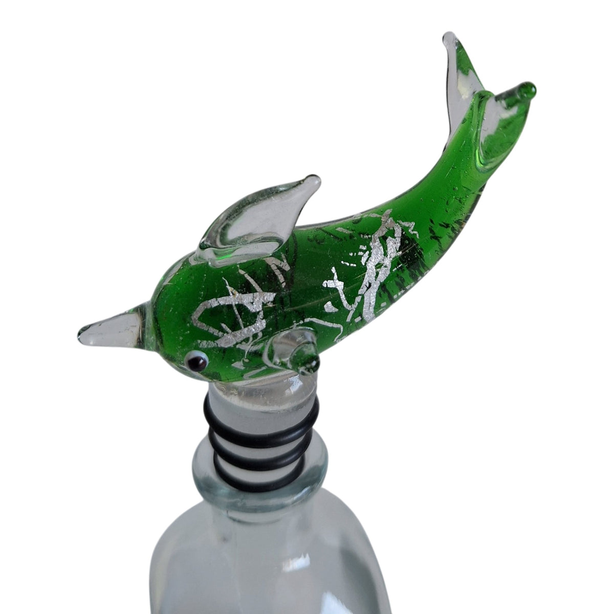 Glazen flesstopper dolfijn - Groen met geschenkdoos