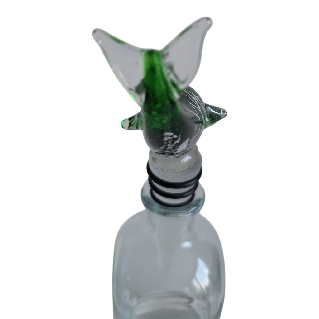 Glazen flesstopper dolfijn - Groen met geschenkdoos