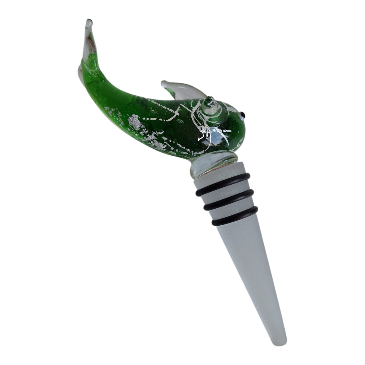 Glazen flesstopper dolfijn - Groen met geschenkdoos