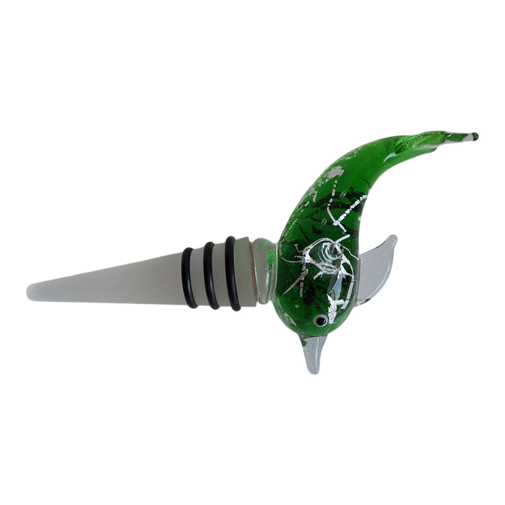 Glazen flesstopper dolfijn - Groen met geschenkdoos