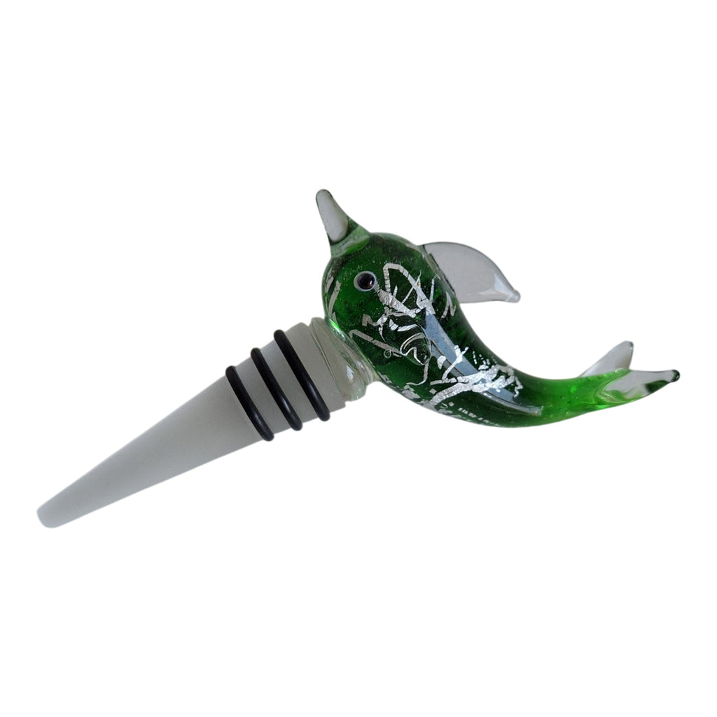 Glazen flesstopper dolfijn - Groen met geschenkdoos