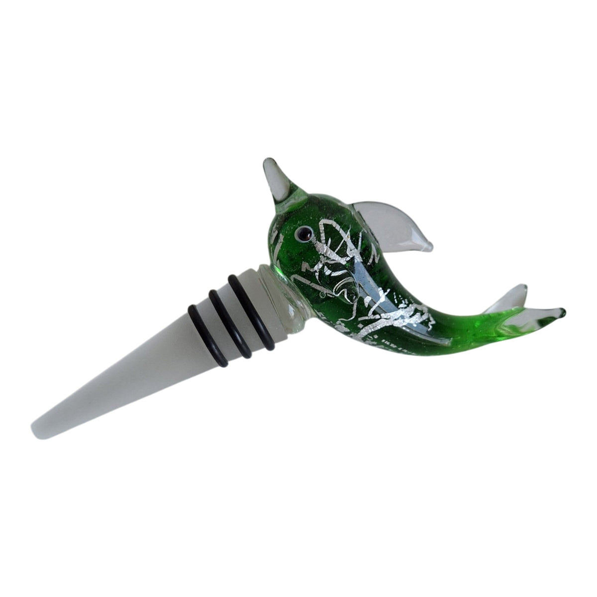 Glazen flesstopper dolfijn - Groen met geschenkdoos