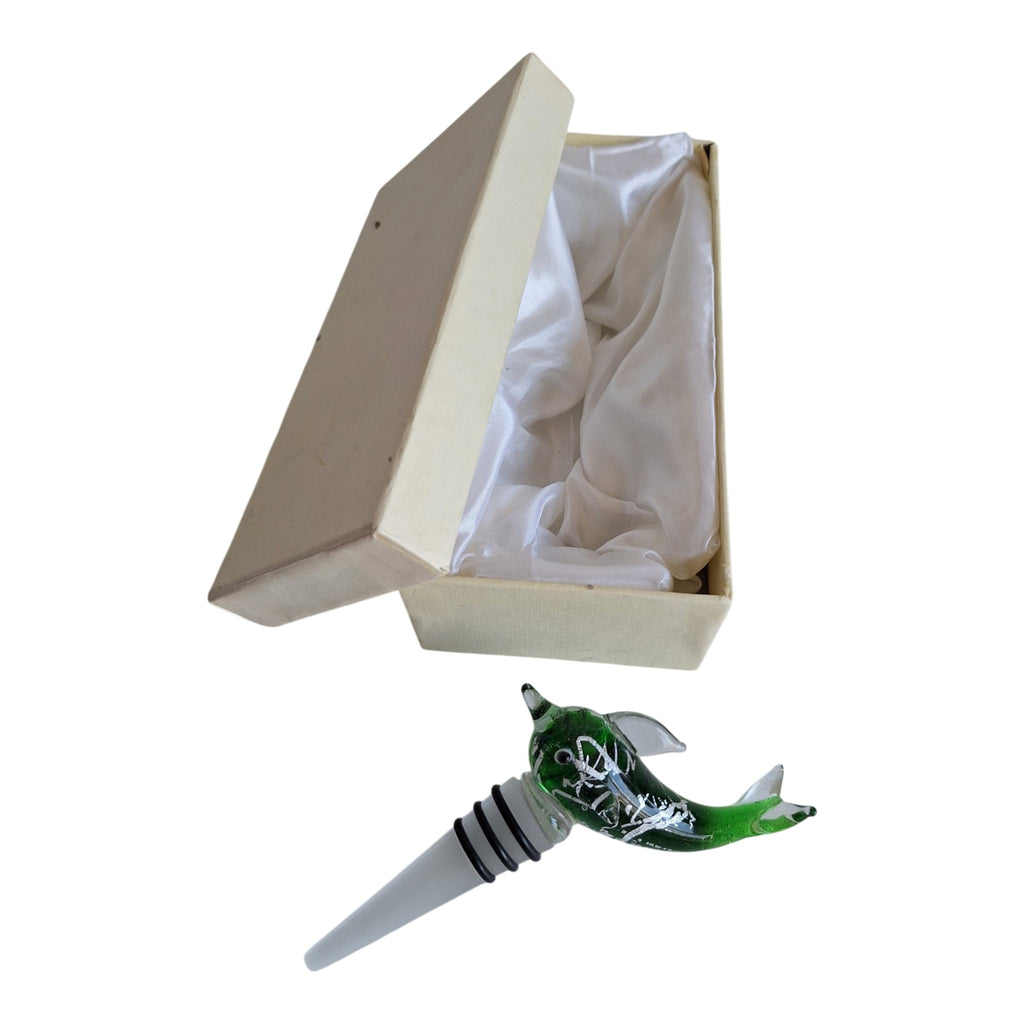 Glazen flesstopper dolfijn - Groen met geschenkdoos