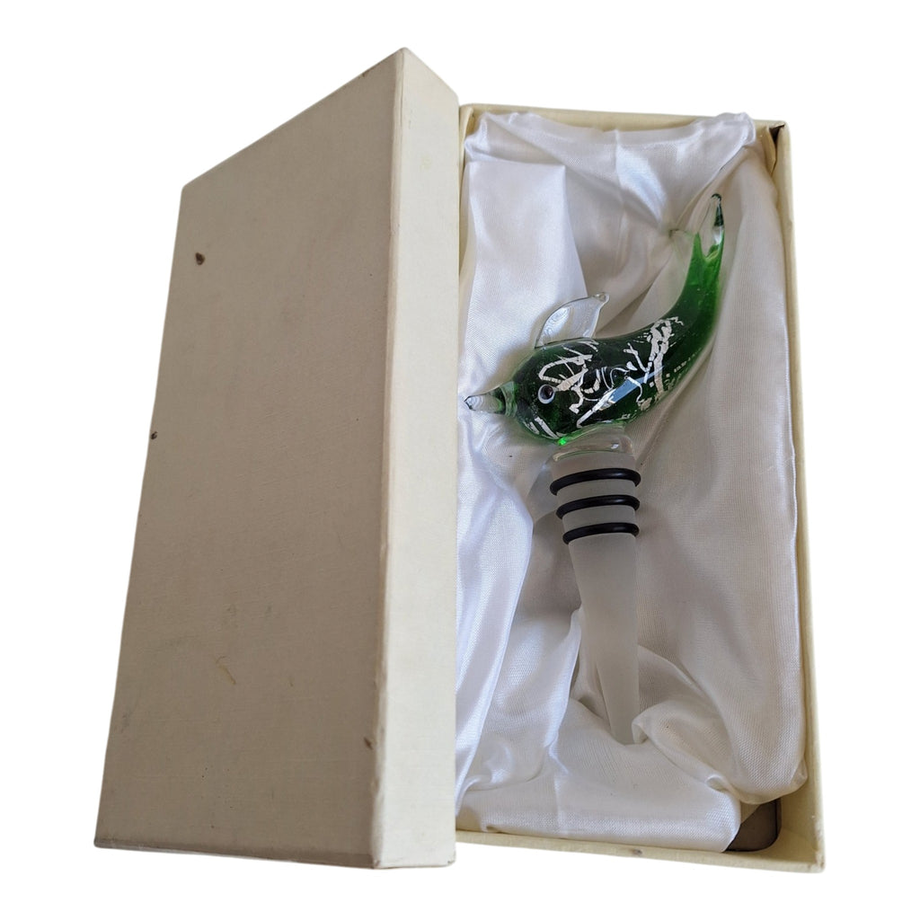 Glazen flesstopper dolfijn - Groen met geschenkdoos