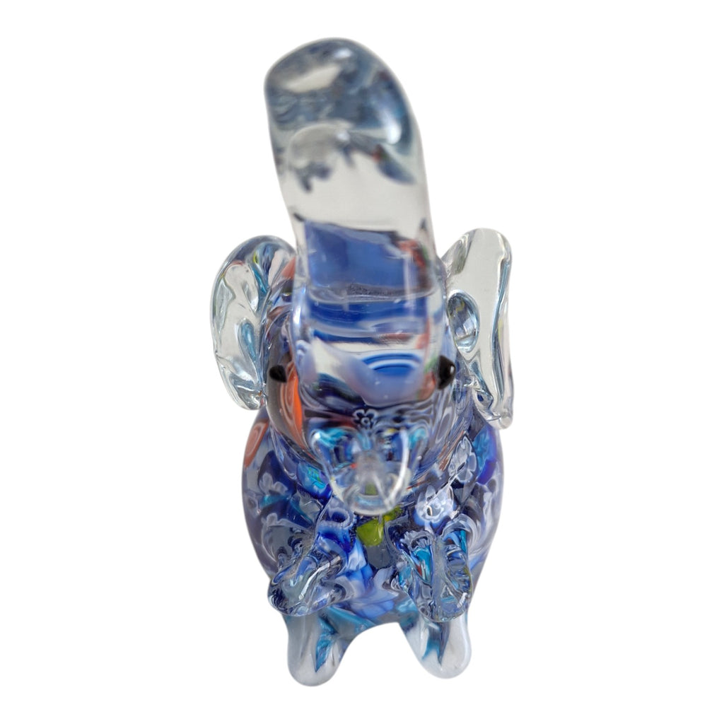 Handgeblasener Glas Elefant | Murano-Stil | Millefleur Dekoration | H. 12,5 cm