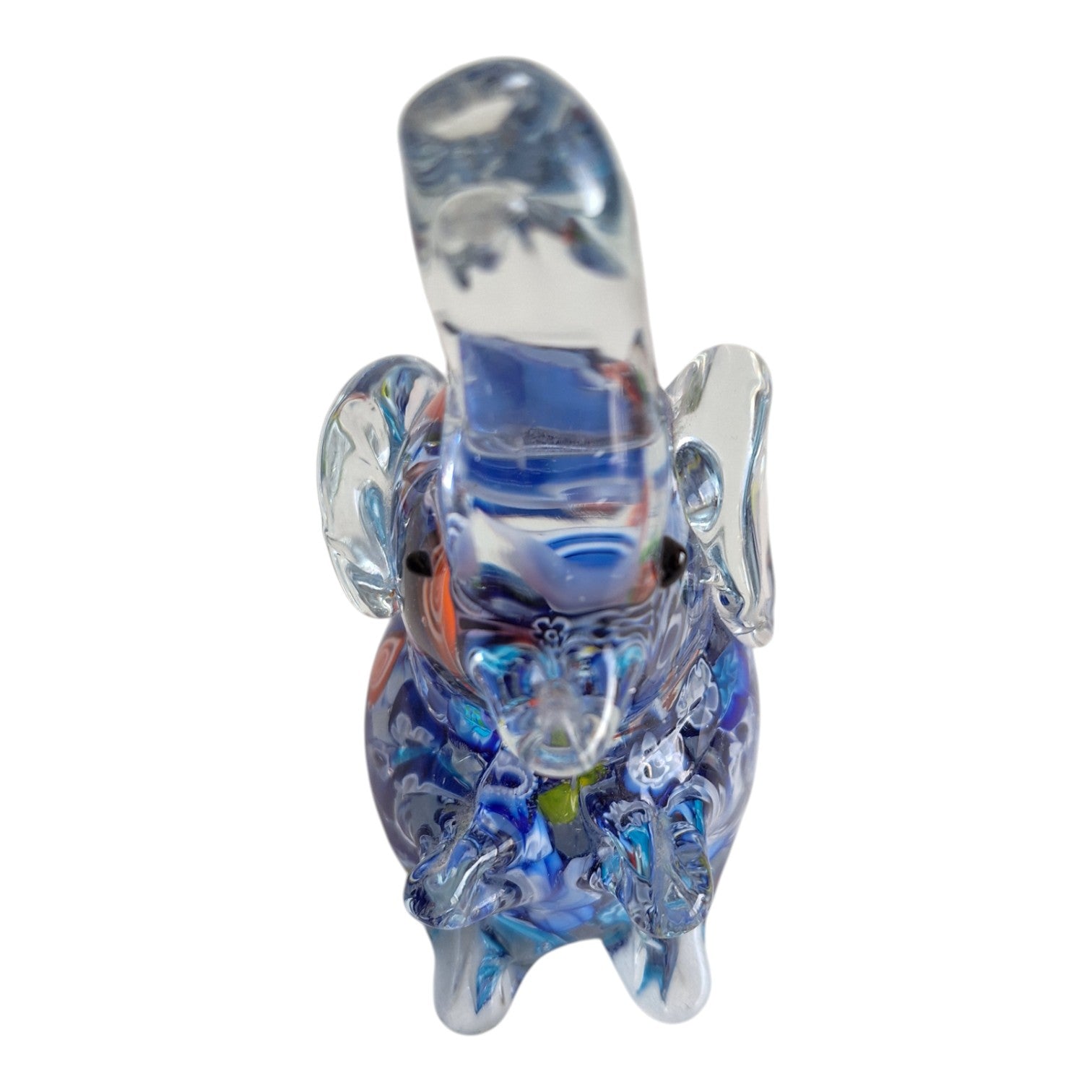 Handgeblasener Glas Elefant | Murano-Stil | Millefleur Dekoration | H. 12,5 cm